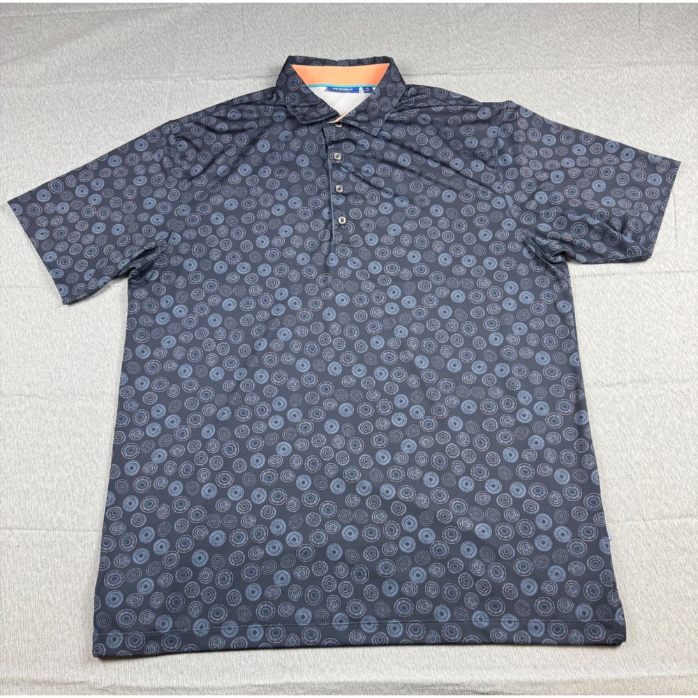 Devereux Golf Polo Shirt Mens XL Blue Geometric Circle Print Short Sleeve